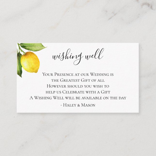 Citrus Orchard Wedding Wishing Well Enclosure Card (Front)
