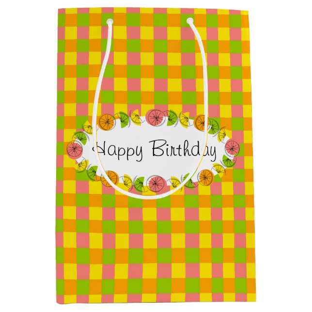 Citrus Oval Check Birthday gift bag medium (Front)