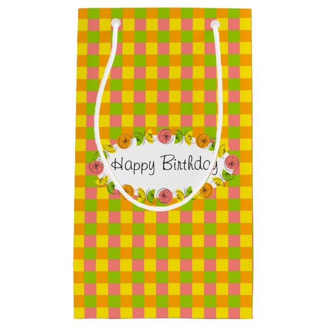 Citrus Oval Check Birthday gift bag small (Front)
