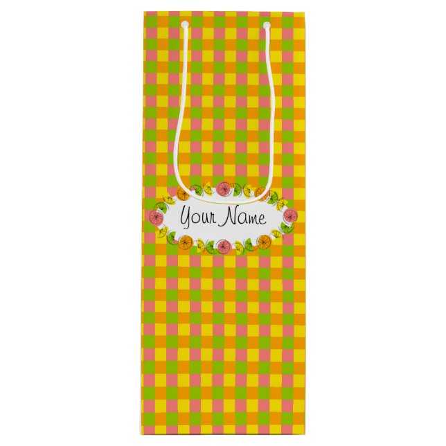 Citrus Oval Check Name gift bag wine (Front)
