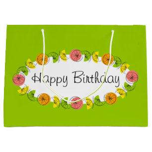 Citrus Oval Green Happy Birthday large Large Gift Bag