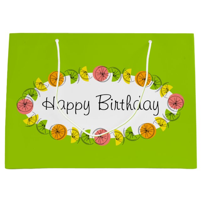Citrus Oval Green Happy Birthday large Large Gift Bag (Front)