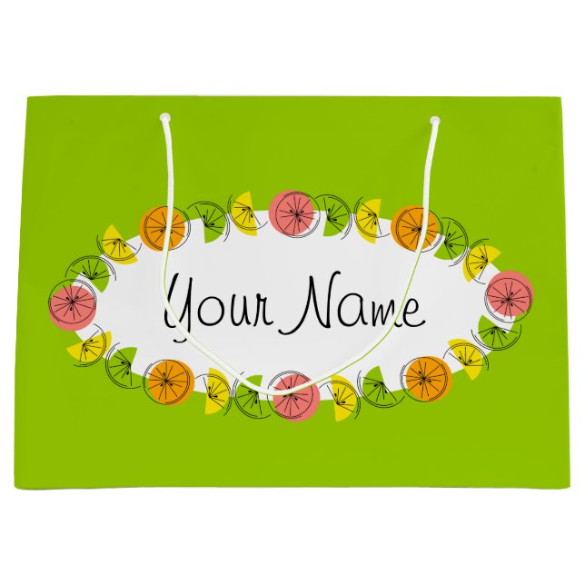 Citrus Oval Green Name gift bag large (Front)