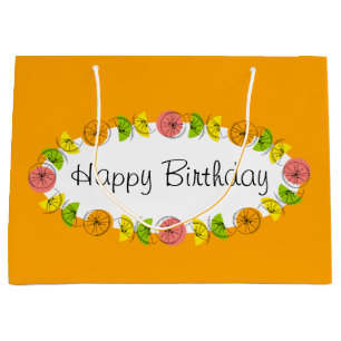 Citrus Oval Orange Happy Birthday large Large Gift Bag
