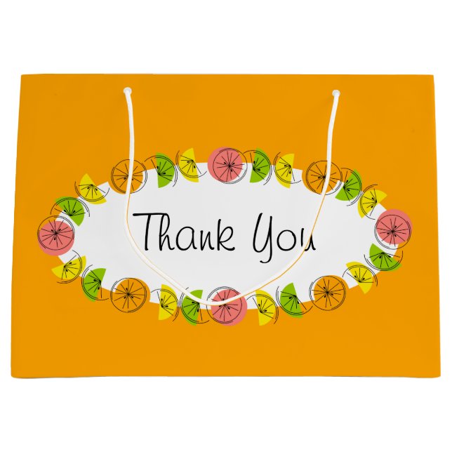 Citrus Oval Orange Thank You large Large Gift Bag (Front)