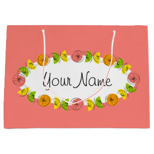 Citrus Oval Pink Name gift bag large