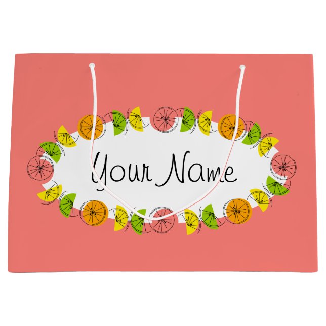 Citrus Oval Pink Name gift bag large (Front)
