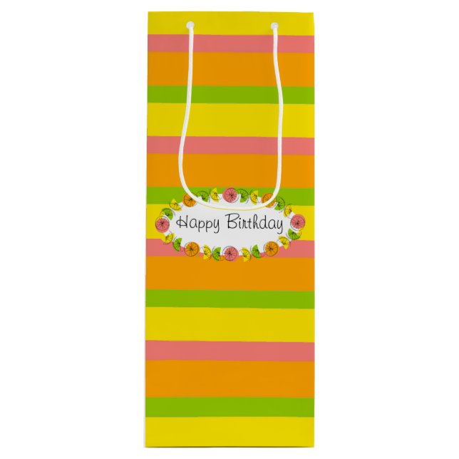 Citrus Oval Stripe Classic Birthday gift bag wine (Front)