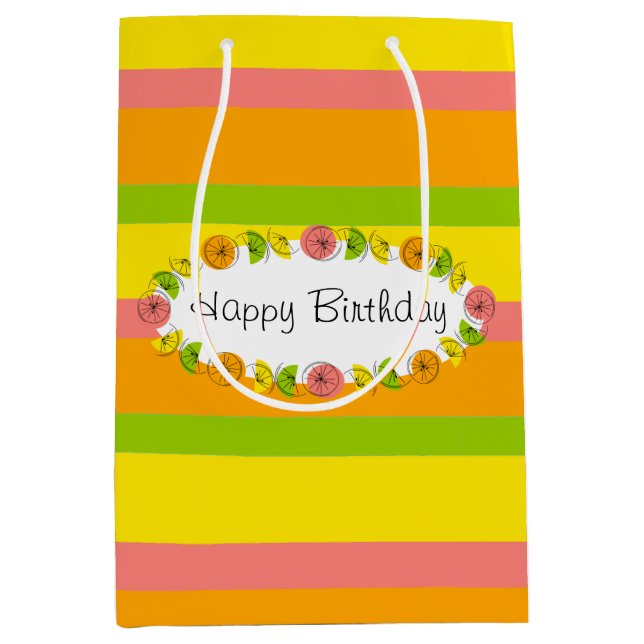 Citrus Oval Stripe Classic Birthday medium Medium Gift Bag (Front)