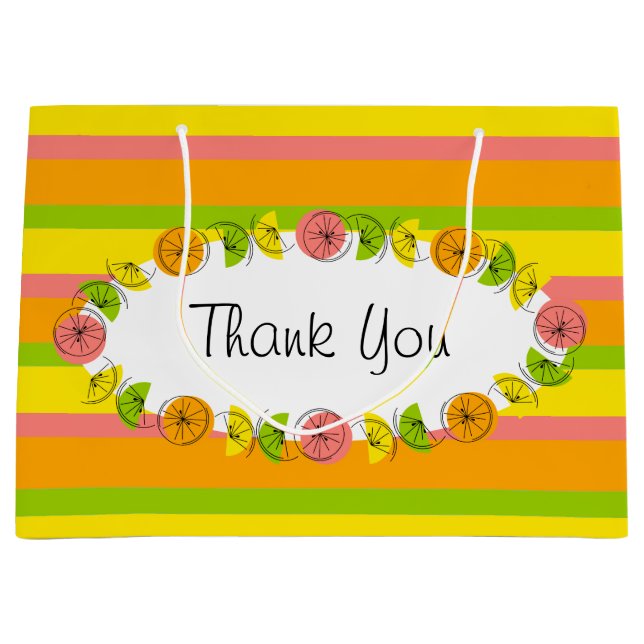 Citrus Oval Stripe Classic Thank You large Large Gift Bag (Front)