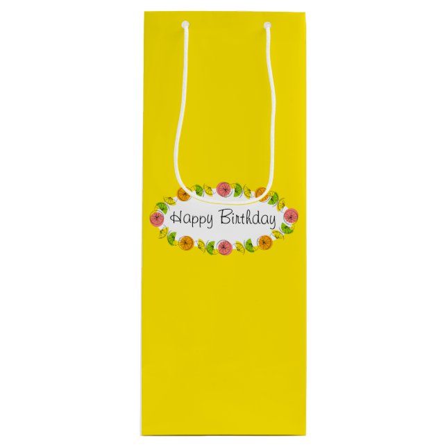 Citrus Oval Yellow Birthday gift bag wine (Front)