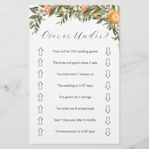 Citrus Over or Under Bridal Shower Game Flyer