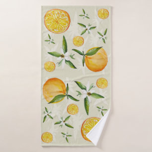 Citrus pattern of oranges and orange blossoms magn bath towel