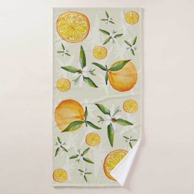 Citrus pattern of oranges and orange blossoms magn bath towel (Bath Towel)