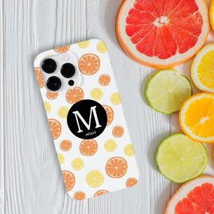 Citrus Pattern Orange Lemon Round Monogram White Case-Mate iPhone 14 Pro Max Case