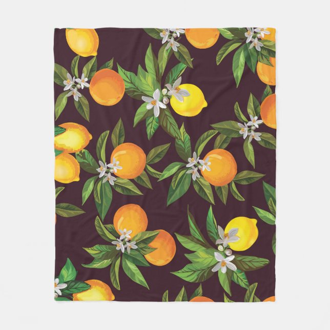 Citrus Pattern, Vintage Lemons Oranges. Fleece Blanket (Front)