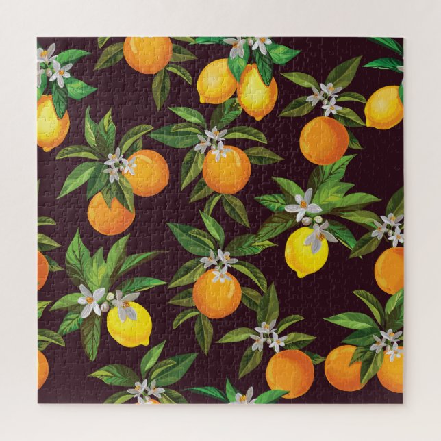 Citrus Pattern, Vintage Lemons Oranges. Jigsaw Puzzle (Vertical)