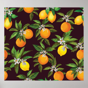 Citrus Pattern, Vintage Lemons Oranges. Poster