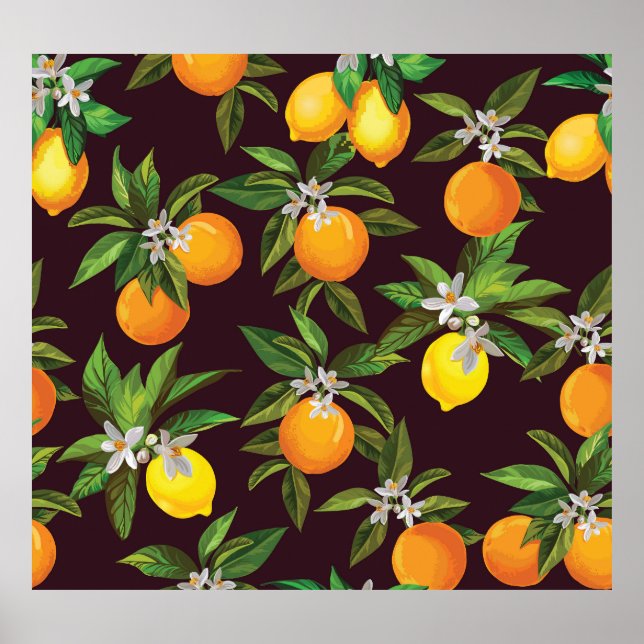 Citrus Pattern, Vintage Lemons Oranges. Poster (Front)