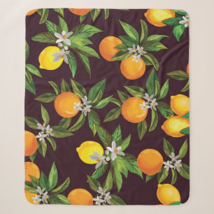 Citrus Pattern, Vintage Lemons Oranges. Sherpa Blanket