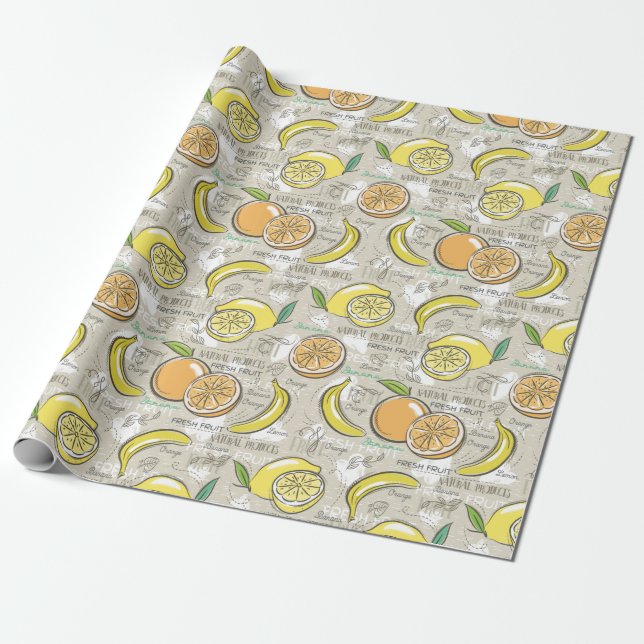 Citrus Pattern Wrapping Paper (Unrolled)
