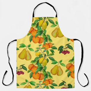 Citrus, pear, cherry: watercolor print. apron