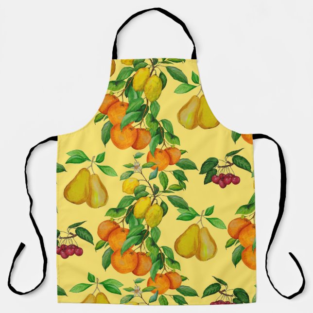 Citrus, pear, cherry: watercolor print. apron (Front)