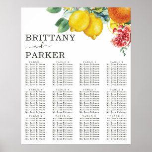 Citrus Personalised Wedding Table Seating Poster