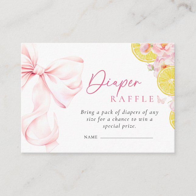 Citrus Pink Bow Baby Shower Diaper Raffle Enclosure Card (Front)