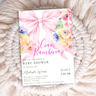 Citrus Pink Bow Coquette Lemon Baby Shower  Invitation