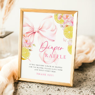 Citrus Pink Bow Diaper Raffle Table Sign Poster