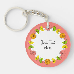 Citrus Pink Circle  Monogram double-sided Key Ring
