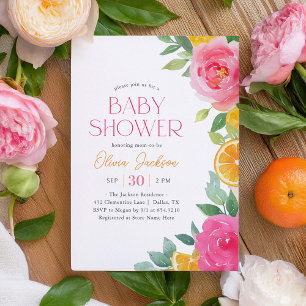 Citrus Pink Floral Baby Shower Invitation