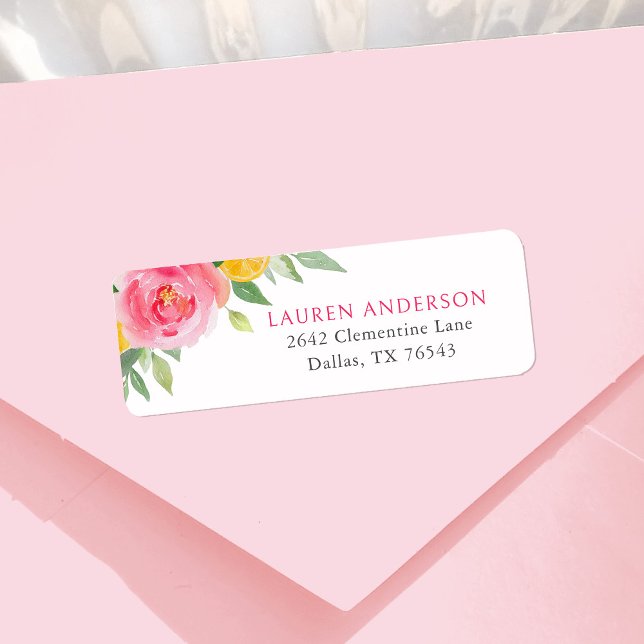 Citrus Pink Floral Baby Shower Return Address (Creator Uploaded)