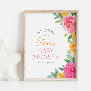 Citrus Pink Floral Baby Shower Welcome Sign