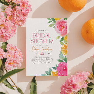 Citrus Pink Floral Bridal Shower Invitation
