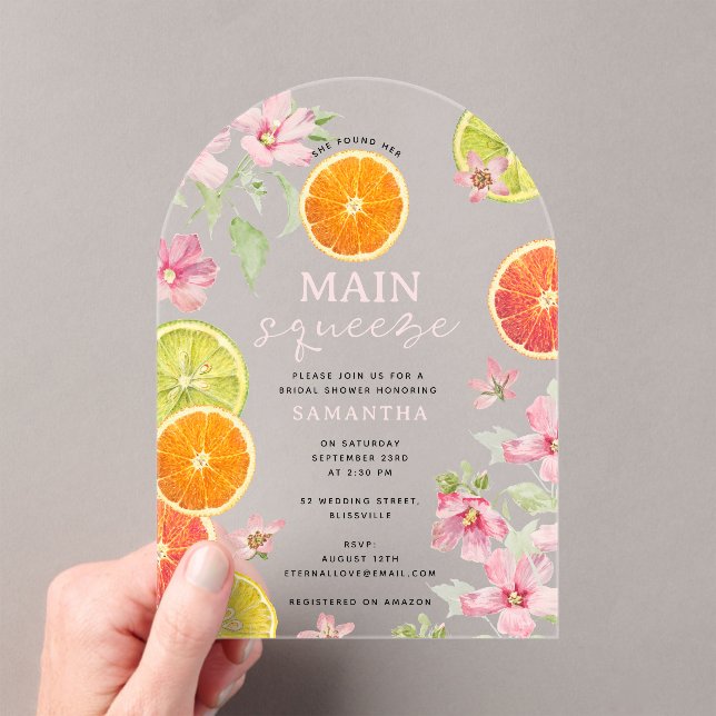 Citrus Pink Main Squeeze Bridal Shower Brunch Acrylic Invitations (Insitu (Handheld))