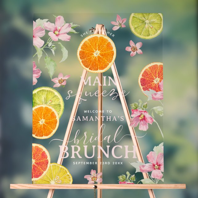 Citrus Pink Main Squeeze Bridal Shower Brunch Acrylic Sign (Neutral)