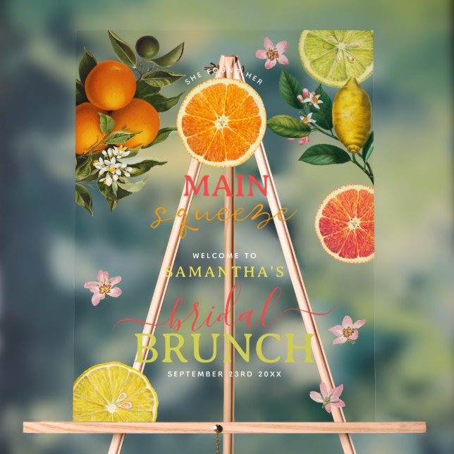Citrus Pink Main Squeeze Bridal Shower Brunch Acrylic Sign (Neutral)
