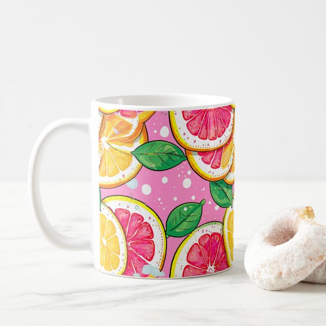 Citrus Pink Polka Dot  Coffee Mug (With Donut)