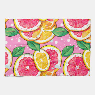 Citrus Pink Polka Dot  Tea Towel