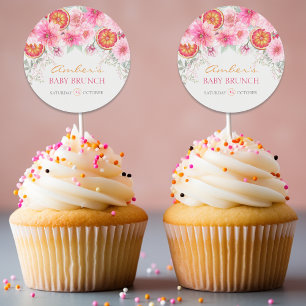Citrus Pink Watercolor Flowers Baby Shower Classic Round Sticker