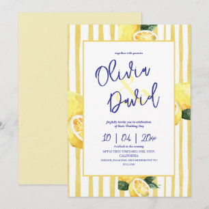 Citrus Pinstripe Yellow Hand Written Italy Wedding Invitation