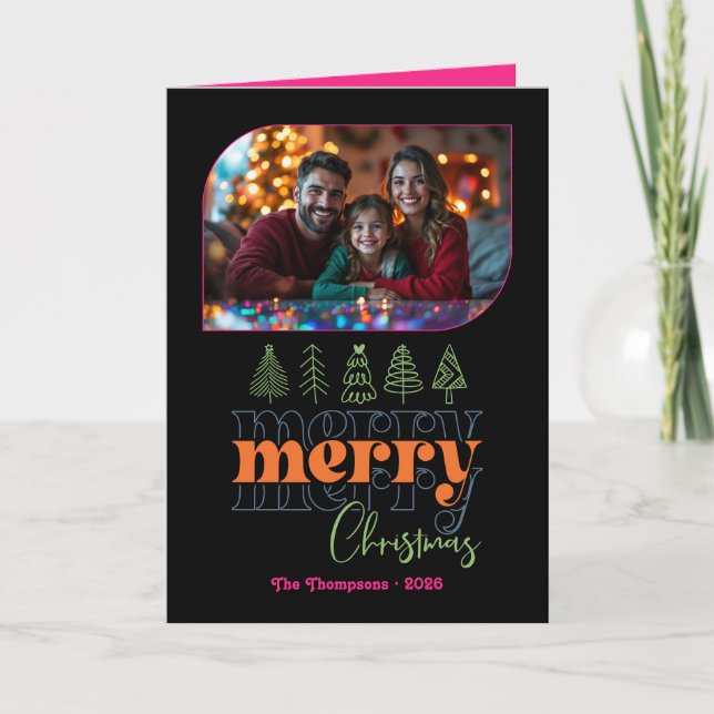 Citrus Pop Hand Drawn Merry Christmas Photo Holiday Card (Front)
