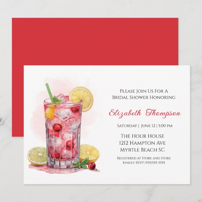 Citrus Red Fruit Drink Cocktail  Bridal Shower Invitation (Front/Back)