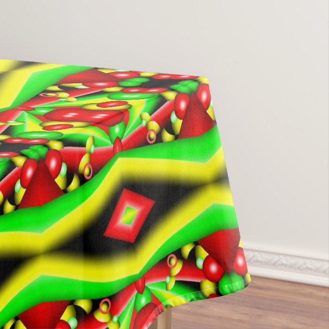 Citrus Red Yellow Bubbles And Stripes Abstract Art Tablecloth (In Situ)