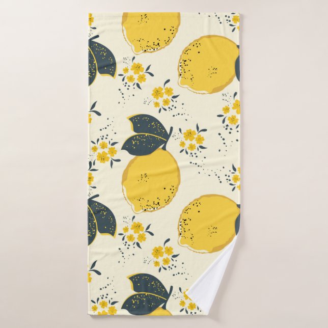 Citrus seamless pattern with colorful yellow lemon bath towel (Bath Towel)