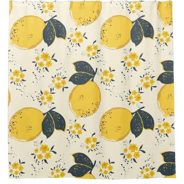 Citrus seamless pattern with colorful yellow lemon shower curtain (Front)