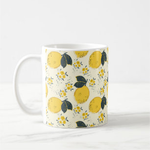 Citrus seamless pattern with colourful yellow lemo coffee mug