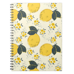 Citrus seamless pattern with colourful yellow lemo notebook